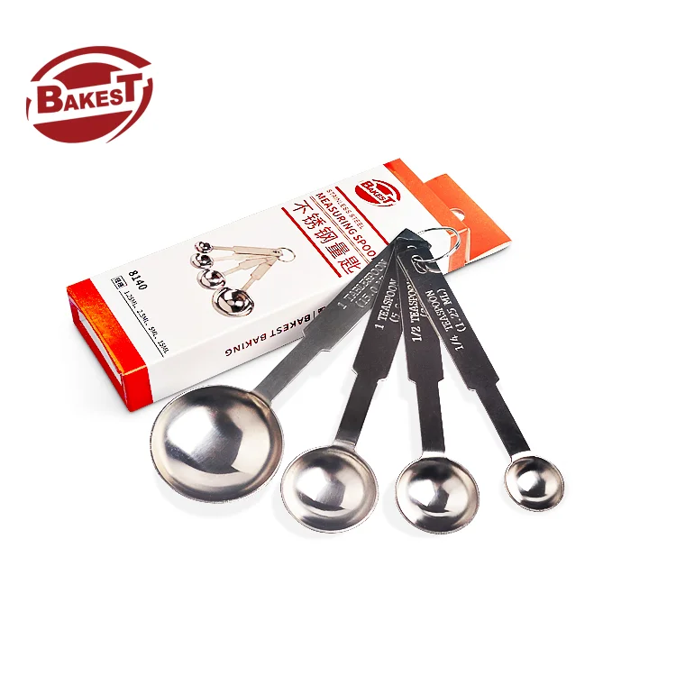 Bakest 4pcs/set Stainless Steel Measuring Spoon 1.25/2.5/5/15ml Set Sugar Flour Spoons With Custom Logo Box