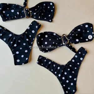 OEM Professional Custom High Quality Brazilian Strapless Bikini 2 Piece Set Swimwear Dot Removable Padded for Young Girls Women