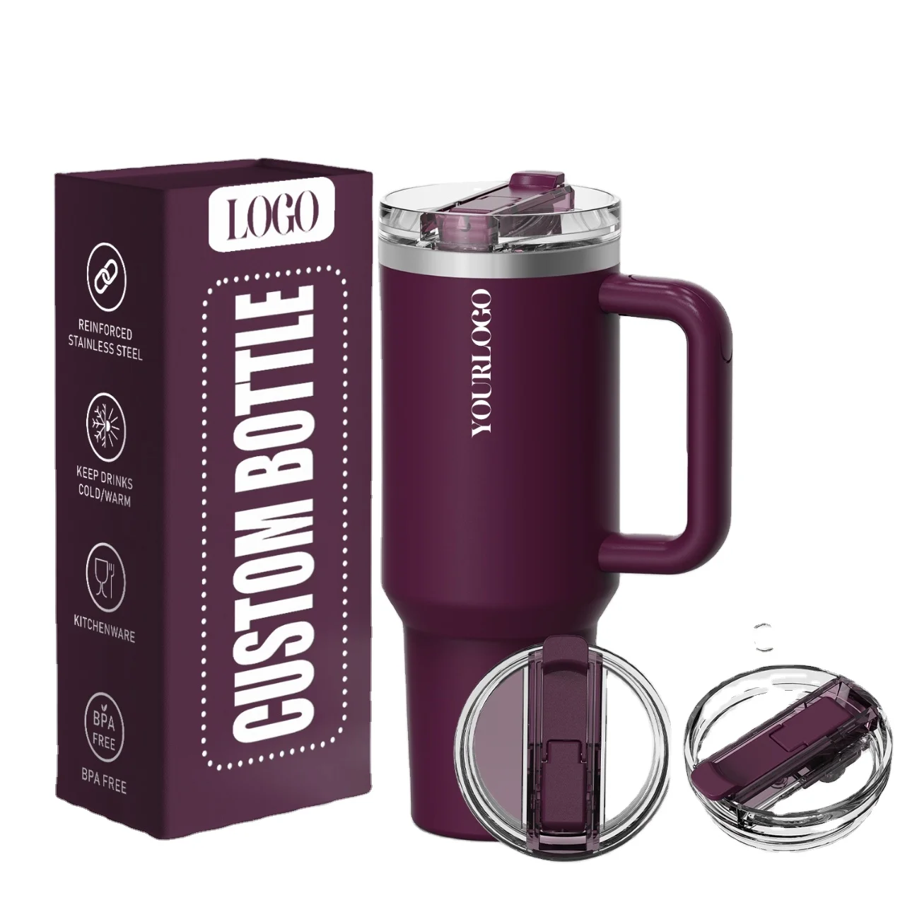 Custom 40 Oz Insulated Double Wall Stainless Steel Patent Lid Tumbler With Handle Travel Coffee Mug for Office Gift Set