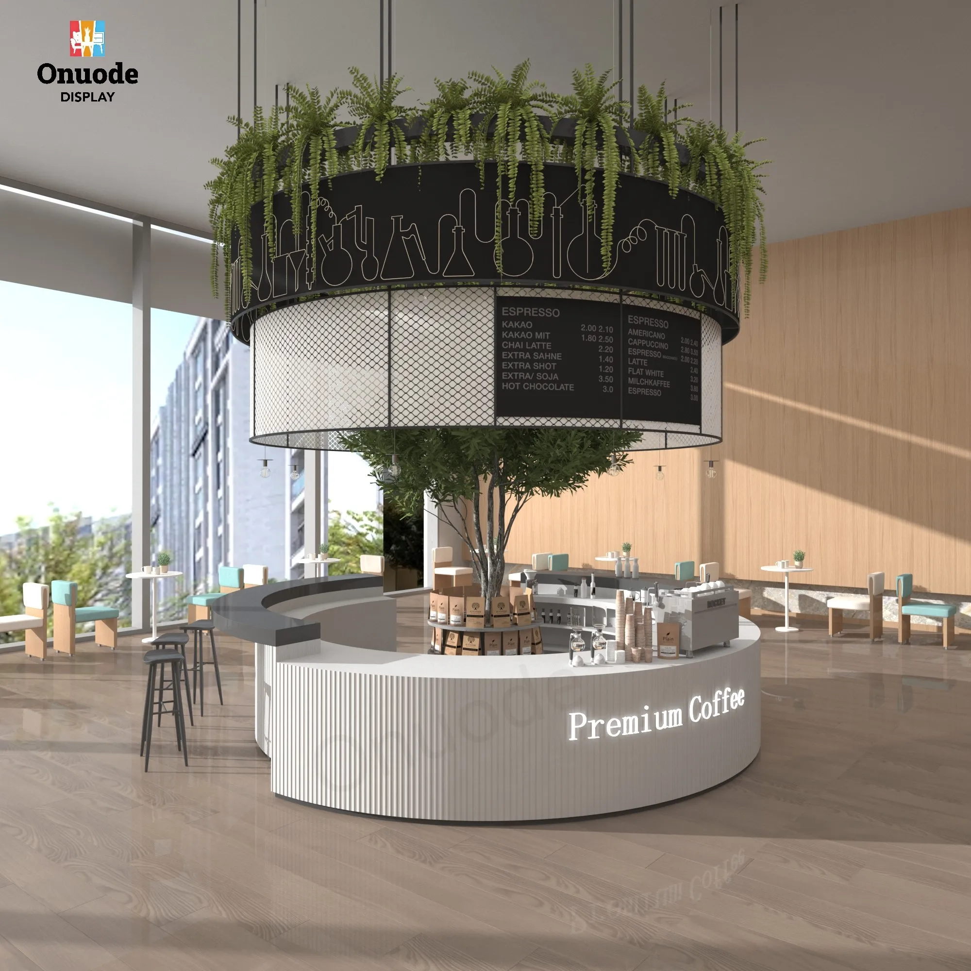 Design Customizable Round Shape Cafe Restaurant Counter with LED Lighting Eco-Friendly & Heavy Duty for Coffee Bars Showcases