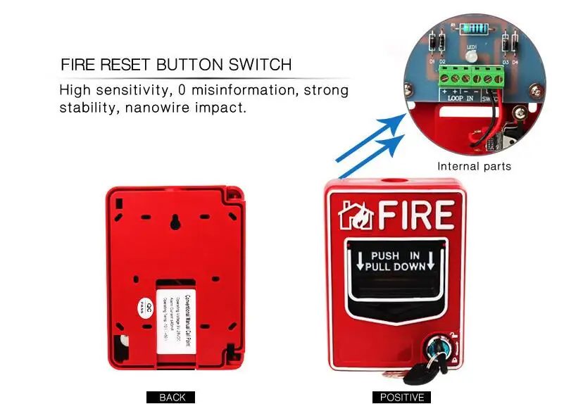 
9-28VDC fire alarm system Conventional Manual Call Point button station Fire Push In Pull Down Emergency Alarm 