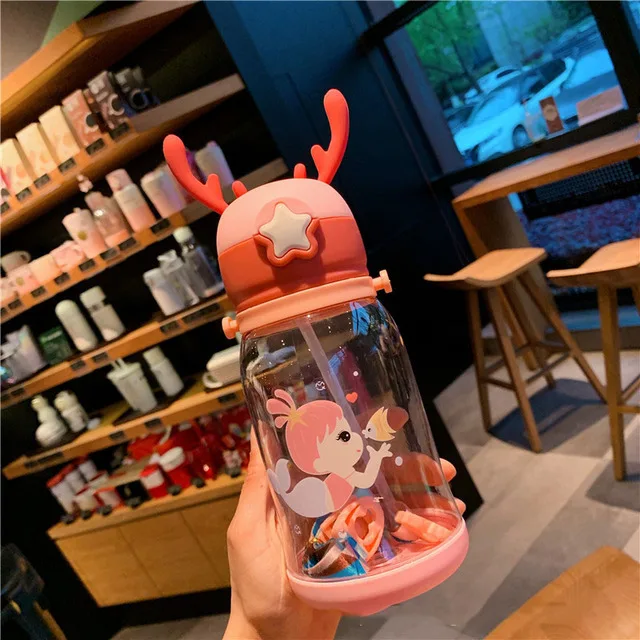 550ML Children Bottle for Outdoor Travel School Cute Cartoon Animal Baby  Water Bottle with Shoulder Strap for Boy Girl