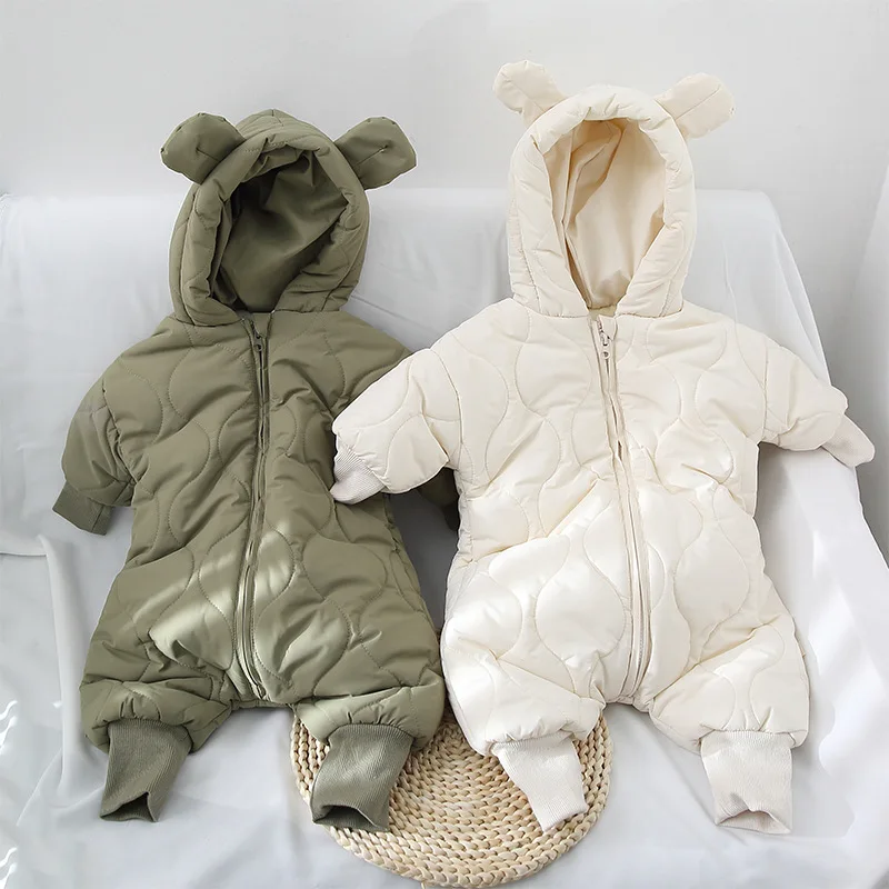 Оптовая продажа; Унисекс; Длинный рукав; С капюшоном; 3 -12 м; Зимние детские комбинезоны для новорожденных