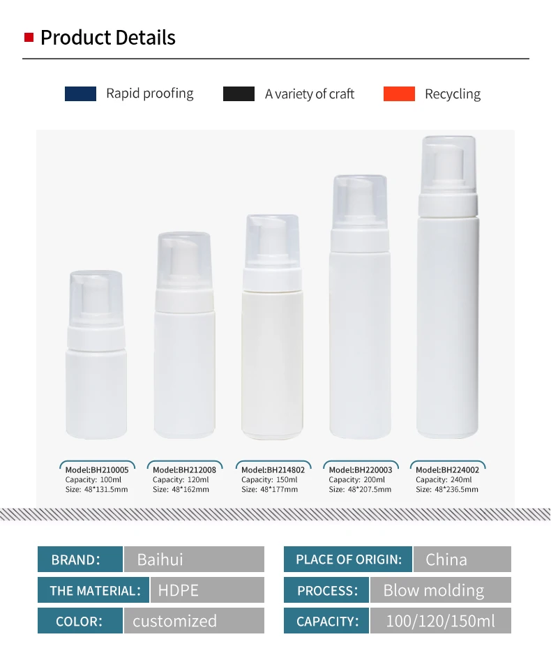 100ml 120ml 150ml 240ml Pink Frosted Hdpe Facial Cleanser Mousse Foam Pump Bottle