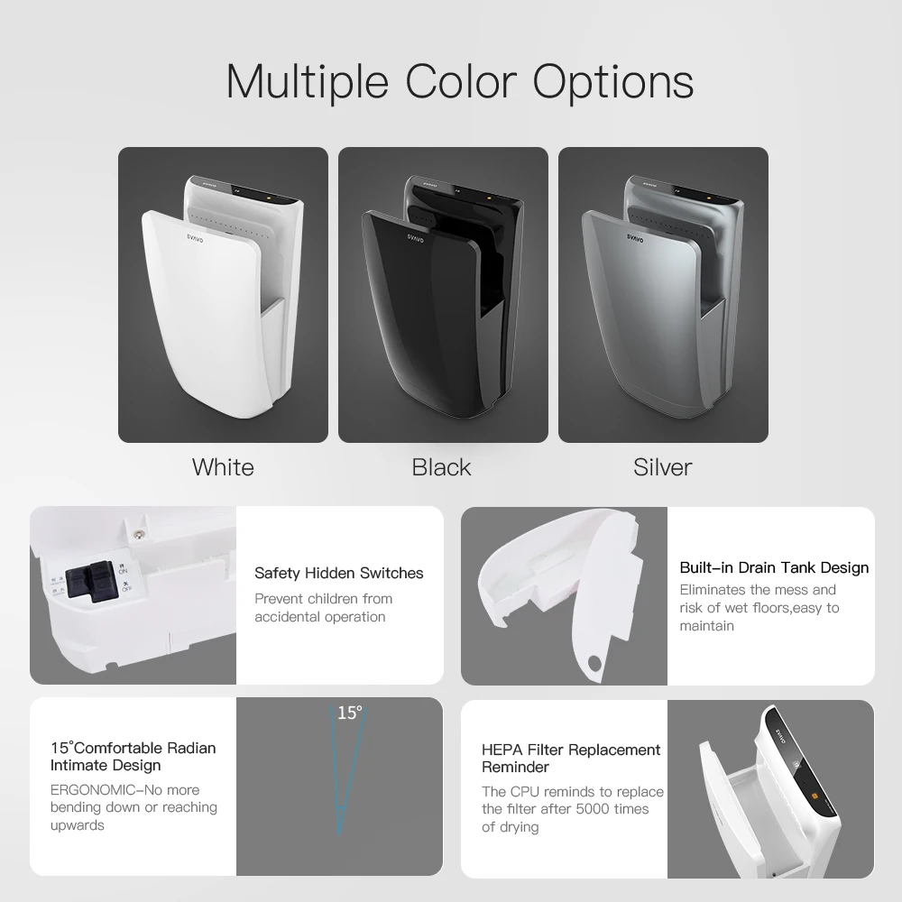 Plastic ABS Infrared Sensor Electric Hand Dryer with Tray Automatic Hand Air Blower for Bathroom Speed Hand Dryer