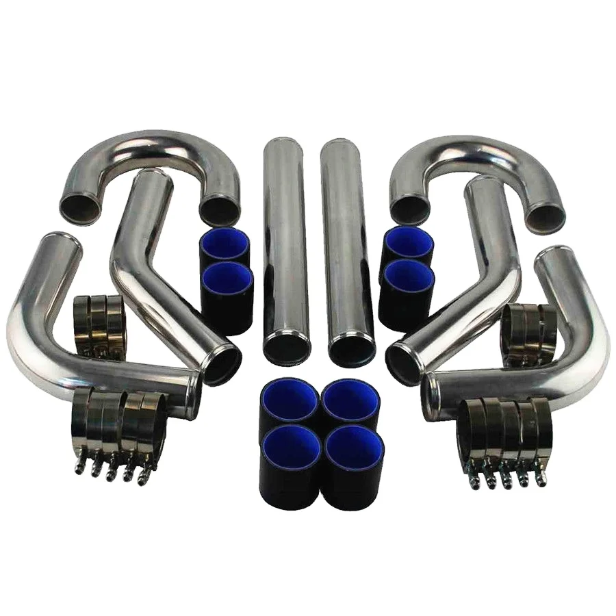 Hose Clamp 3" 76mm Polished Intercooler Pipe Kit 8pcs Cooling Device Pipe Set