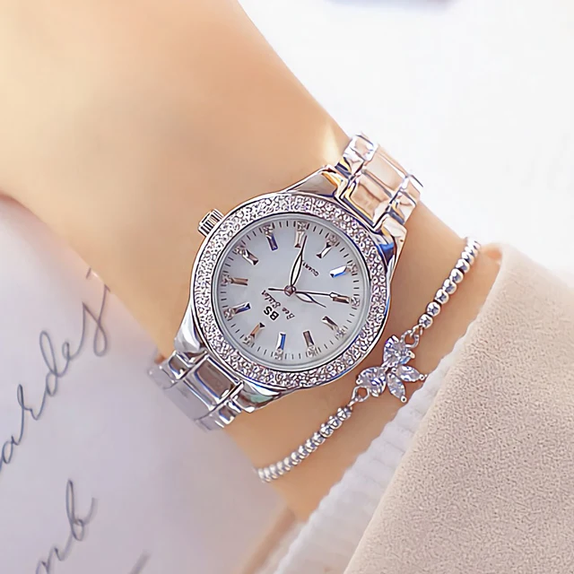 2021 BS 1258 Ladies Gold Stainless Steel Watch with Crystal Dial -  Waterproof Quartz Women's Fashion Timepiece