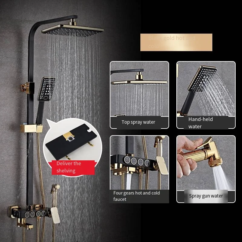 Bath Faucet Shower Sets Body Space Aluminum New Design Bathroom Wall Mounted Whole Black Gold Clear Sale Ceramic Style Time Hand details