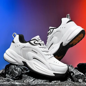 New Men's Trendy Sport Shoes High Quality Waterproof Leather Upper Anti-slip Rubber Thick Sole Chunky Style Running Shoes