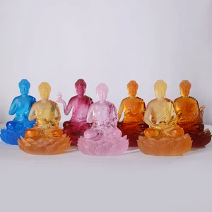 Factory Wholesale Chinese Traditional Medicine Buddha Seven Avatar Mandala Blue Liuli Glass Statues