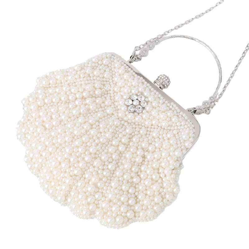 White Pearl Beads Shell Clutch Purses Wedding Bags