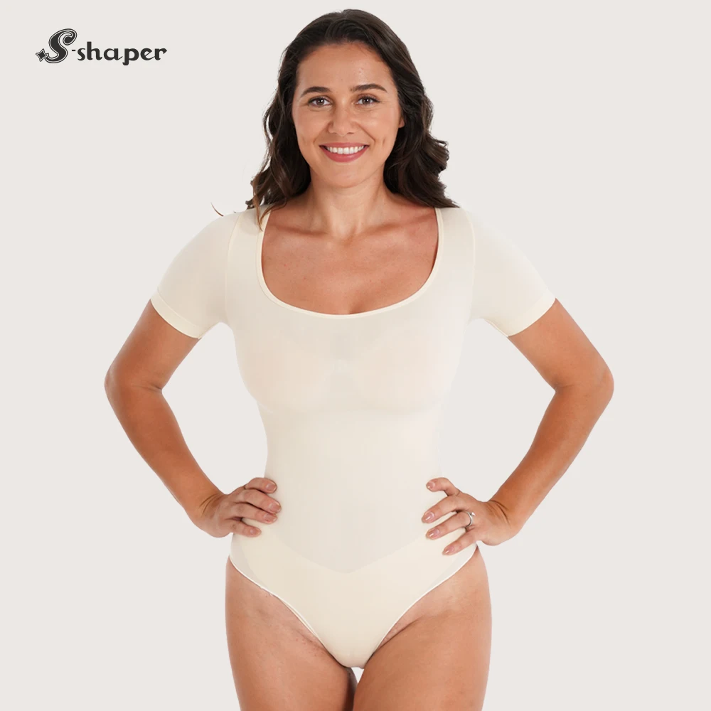 S-SHAPER Débardeur Sans Couture Pour Femmes Bodysuit Culotte Brève À Manches Courtes Sous-Vêtement Respirant