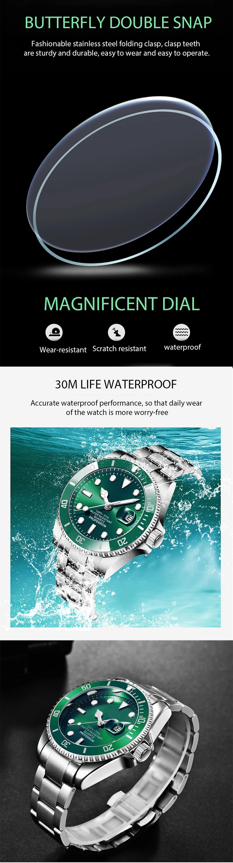 Luxury Fashion Men's Diver Watch Men 30atm Waterproof Date Clocks Sport ...