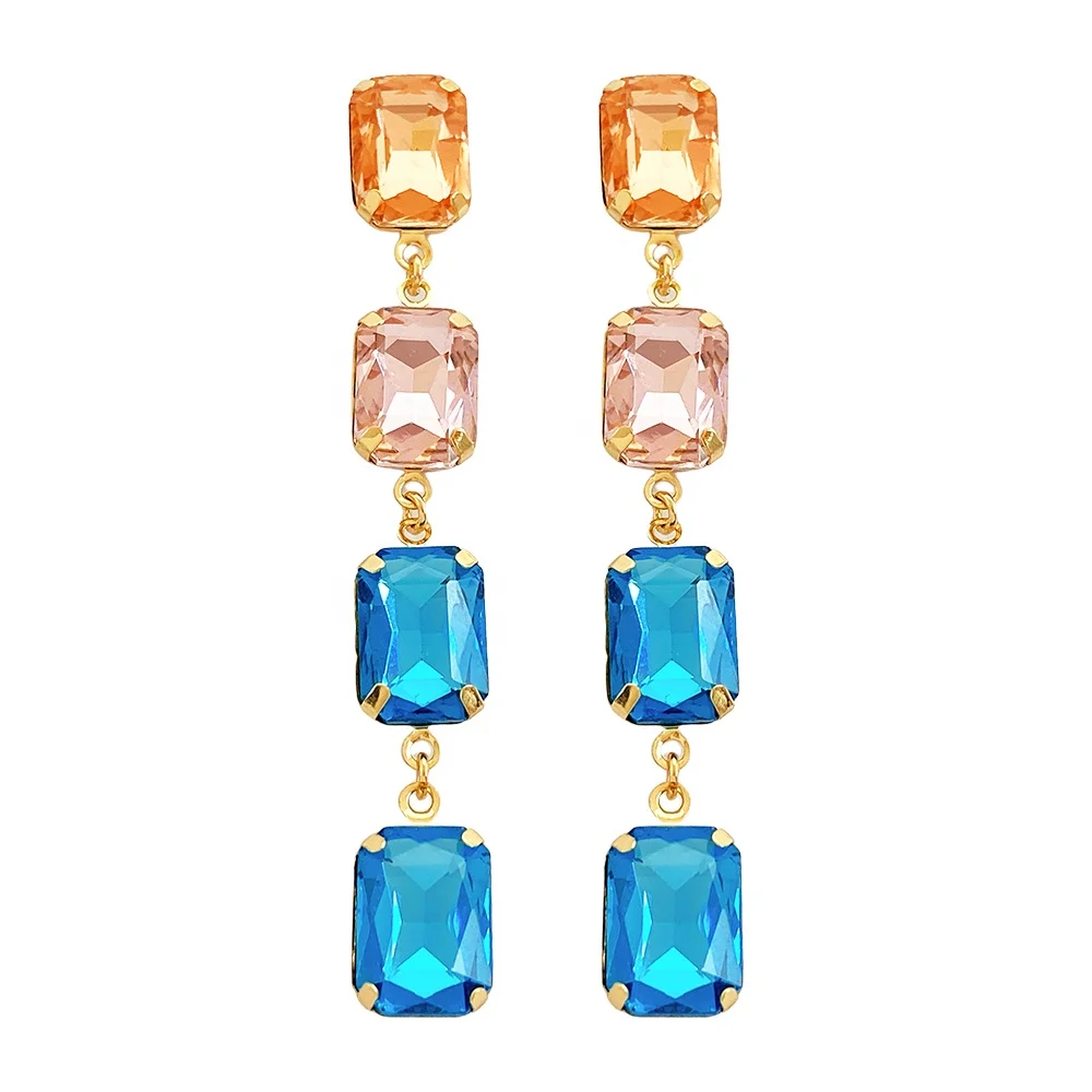 New Geometric Long Tassel Glass Crystal square Earrings Elegant Rhinestone Earrings for Weddings Perfect for Women's Ears