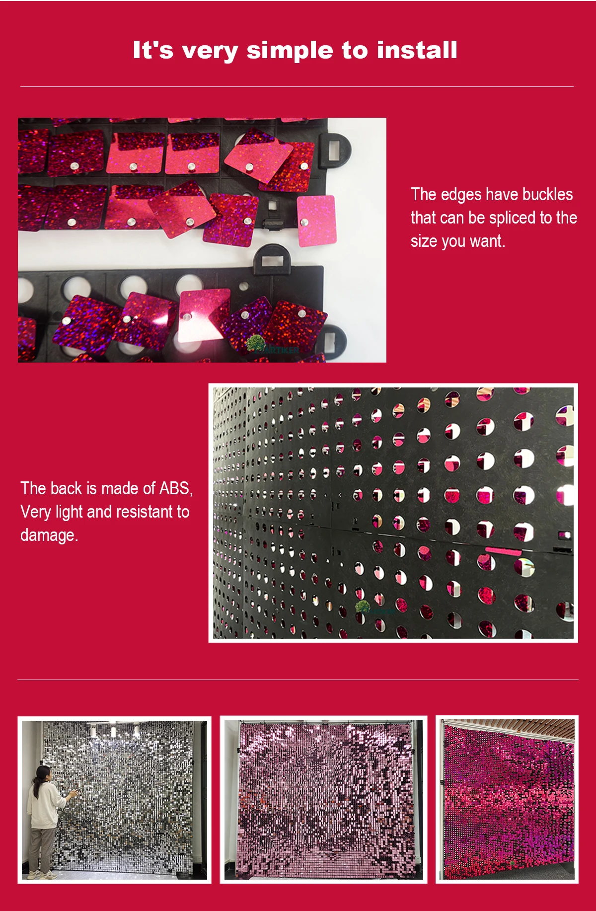 Customized Sequin Wall Pink Panels High Quality Shimmer Wall Backdrop