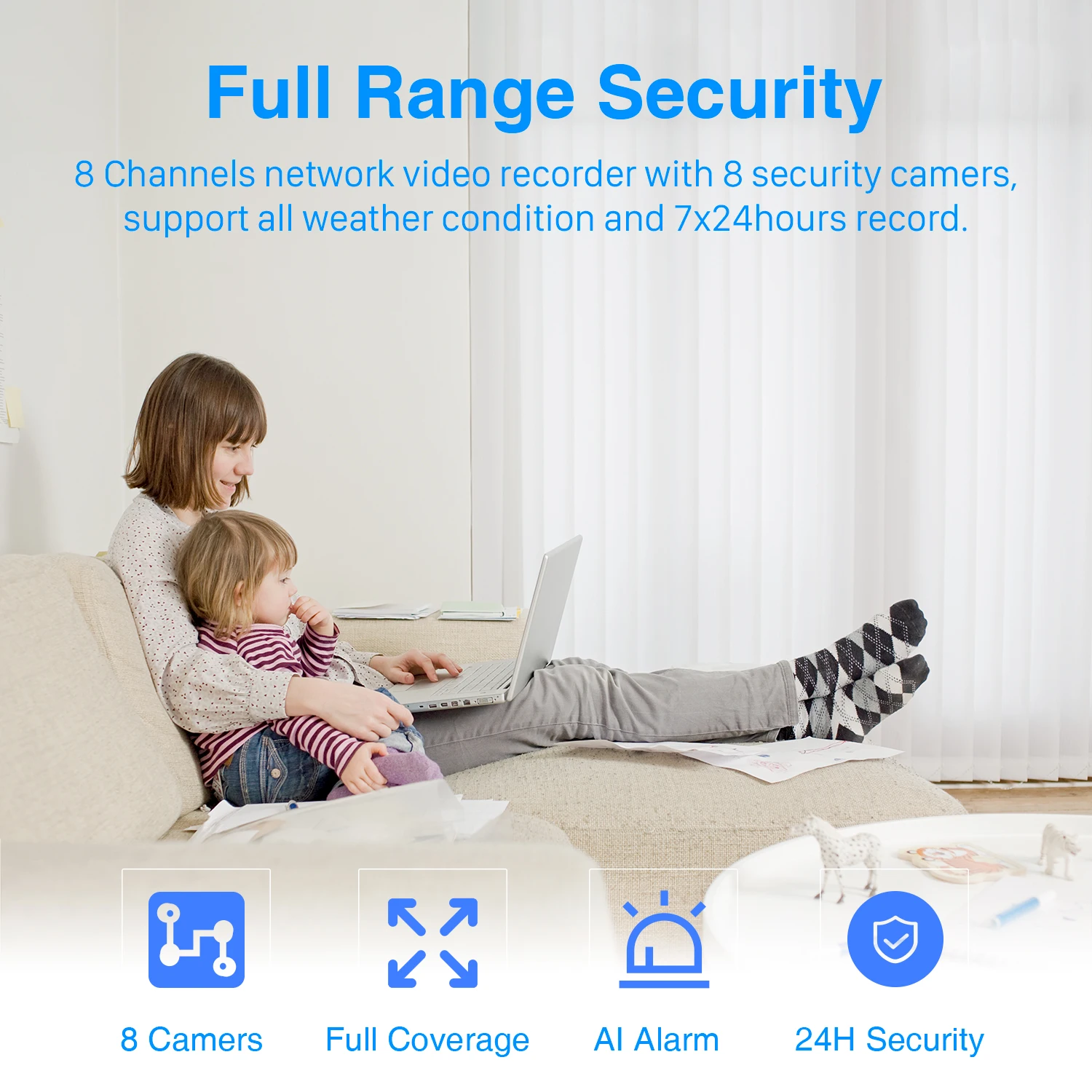 Home Security CCTV System Set Nvr Poe 4CH 5MP 1920P HD Camera Kit