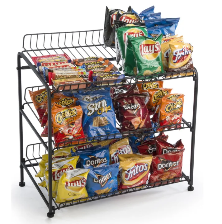 Countertop Chip Display Rack Potato Chips Shelf Metal Desktop Bread Display Rack 2tier Store