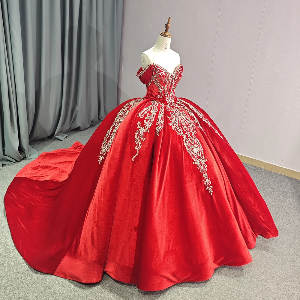 open lace back dress Red Quinceanera Dresses With Cape 3D Floral Applique Ball Gown Sweet 1 –  formalgowns main image 1