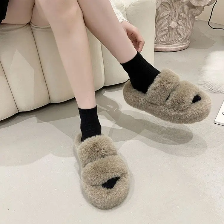 Furry Thick Flats Heel Non Slip Slippers