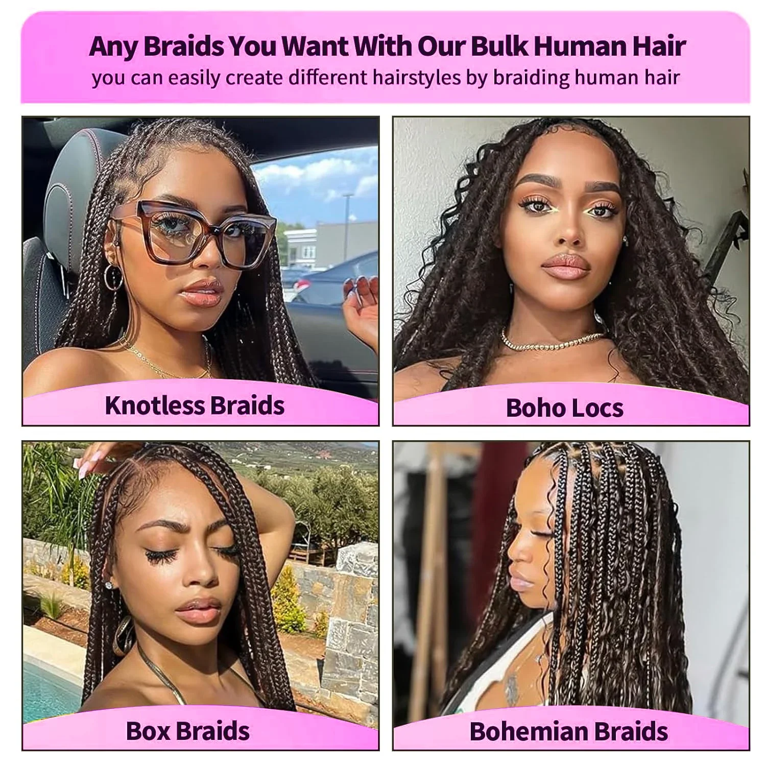 Kinky Straight Hair Bulk Brazilian Remy Human Hair Bulk For Braiding No Weft Crochet Braid Weft Hair Bulk Natural Black Color 1B_voghion.com