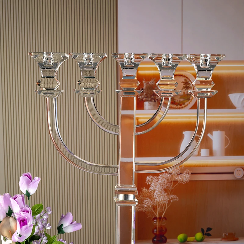 Small Bridge Long Pole Five Row Glass Wedding Furniture Decoration Crystal Candlestick