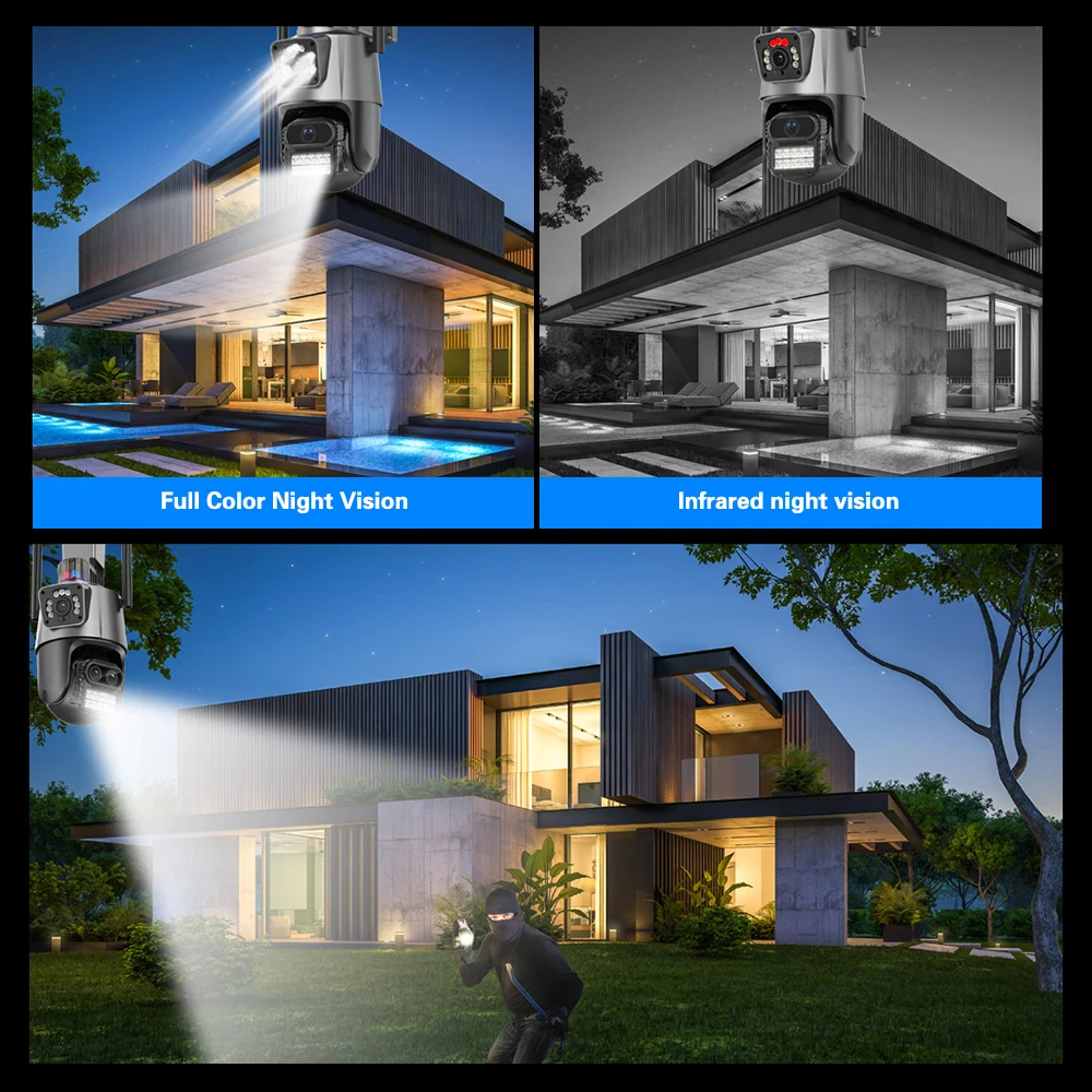 ICSEE 8MP Dual HD Lens 4K Indoor/Outdoor CCTV IP Network Camera Wide Angle WIFI PTZ AI Auto Tracking Night Vision Two-Way Audio