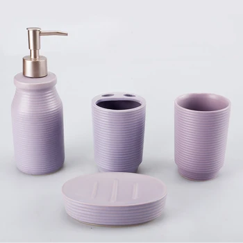 12 Colors Lotion Dispenser Bottles Toothbrush Holder Mouthwash Cup Soap Dish Customized Ceramic Bathroom Accessories Set
