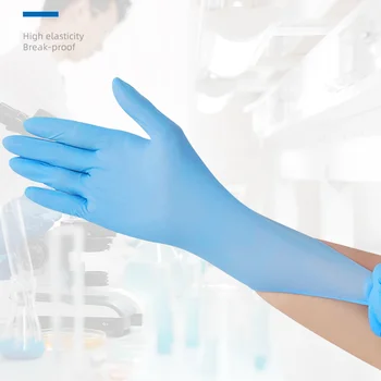 Wholesale Price High Elasticity Daily Use Powder Free Non Sterile Food Grade Blue Nitrile Disposable Gloves