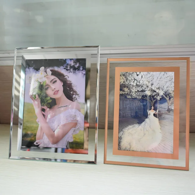 4*6 double sided glass photo frame 6 inch double silver frame glass photo frame