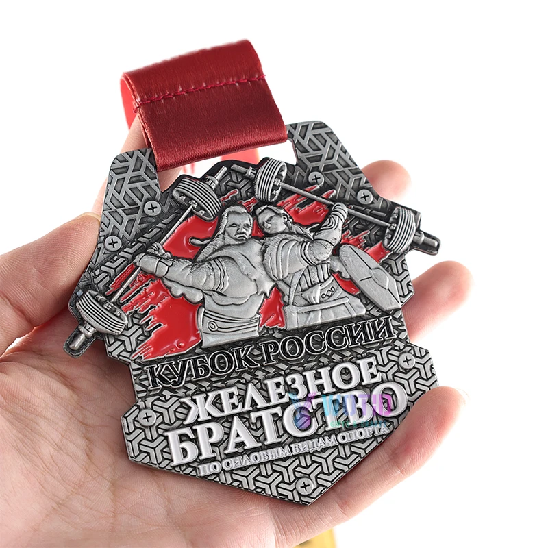 Custom 3D Sport Powerlifting Weightlifting Medal Design Engraving Personalized 3D Medal With Ribbons Fitness Bodybuilding Medal