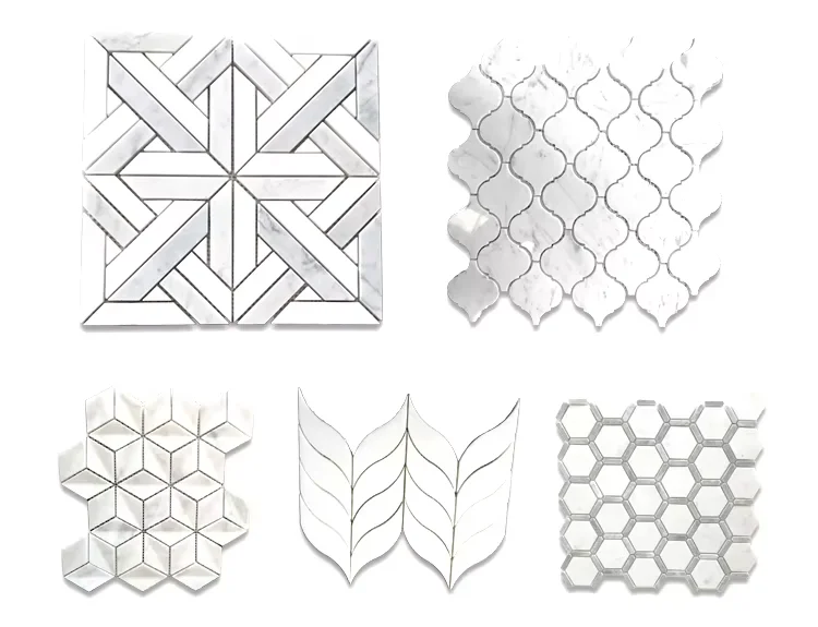Mini Bianco Carrara White Color Herringbone Shape Marble Stone Mosaic Tile