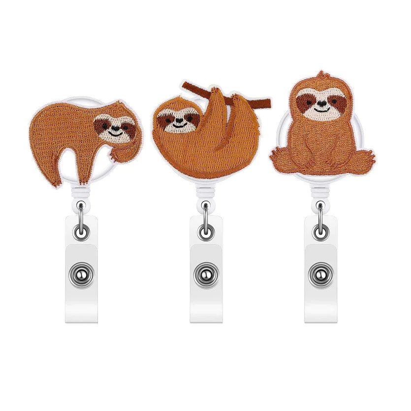 3 Pieces Sloth Badge Reel Cute Felt Badge Reel Holder Retractable Badge Reel Clip for Women Nurse ID Card Name Card Supplies
