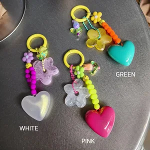 Macaron Color Keychain - Candy-Colored Heart Flower Charm for Phone Bags & Keys