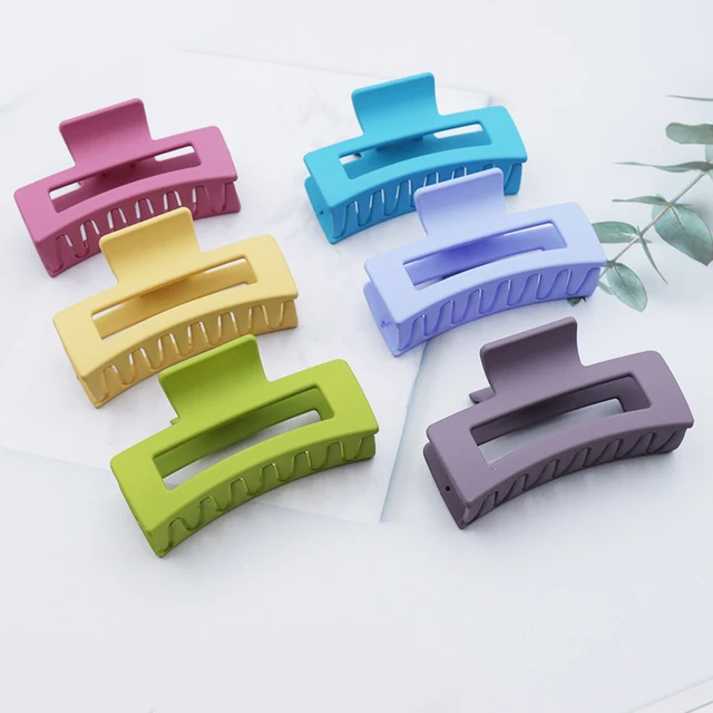 Customized Matte Solid Color Square Claw Hair Clip 8.5cm Acrylic Hollow Rectangle Shark Clip Hair Macaron Color Women Claw Clip