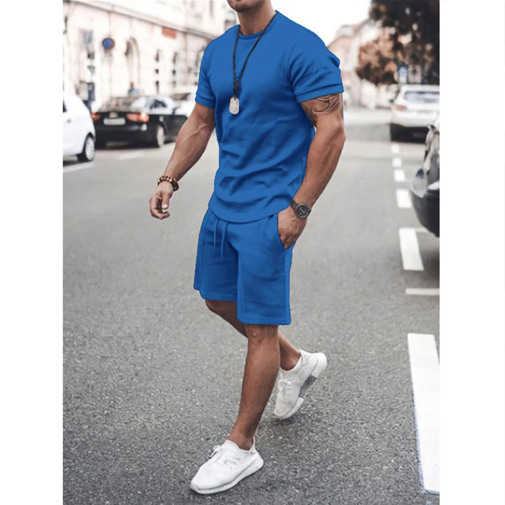 Custom Training Wear 2 Piece Outfits Men T Shirt Set Casual Tracksuit Man Shorts Sets424_voghion.com