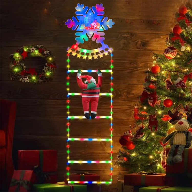 Christmas Decor Led Ladder Light With Santa Claus Doll Waterproof String Lamp Window Garden Xmas Tree Hanging Strip Light
