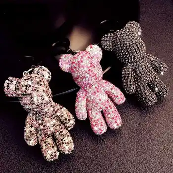 Fashion Cartoon Craft Rhinestone Bear sparkling crystal key chain bag charming pendant key chain girl gift