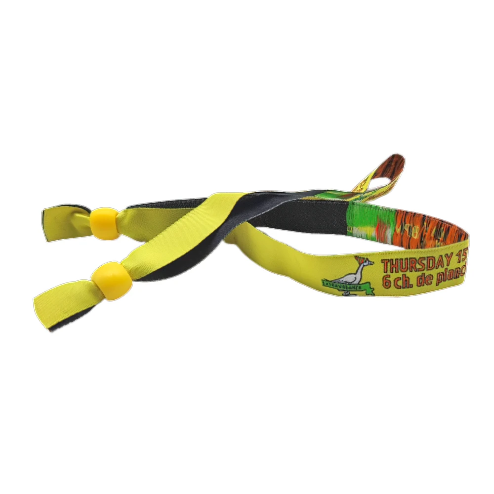 Free Design Plastic Tube Slide Lock Custom Woven Cloth Wristband for Events