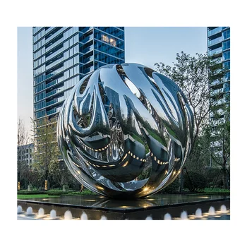 Large metal modern commercial courtyard three-dimensional spherical stainless steel sculpture
