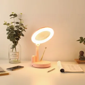 JACKSUN RGB Dual-Use RGB Desk Lamp with Smart Charging Outlet Pencil Holder Eye-Protecting LED Study Lamp with Fan for Learning