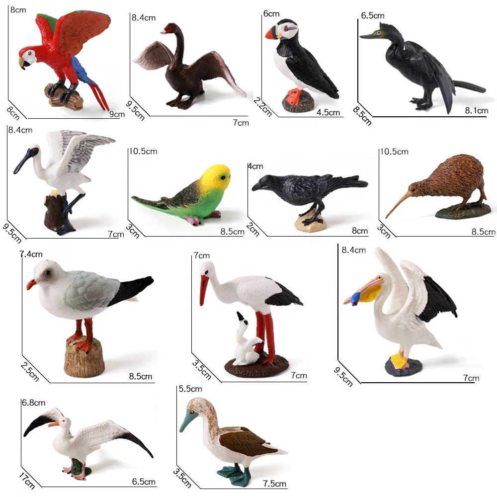 2-4 Inched Collection Toys Models Plastic Simulated 19 Kind Realistic Bird Animals Figurines