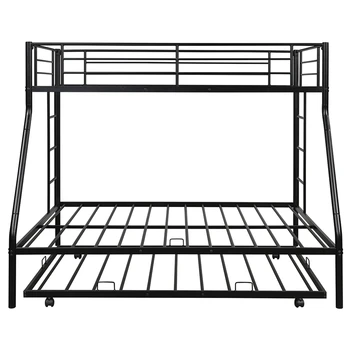 Twin Over Full Bunk Bed with Twin Size Trundle Extendable Sturdy Steel Frame Grey/Silver/White Twin Beds