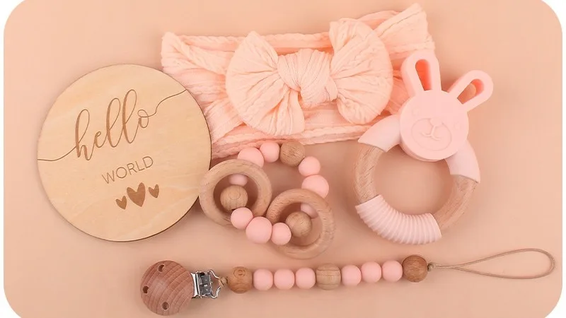 Custom New Born Baby Shower Gift Wooden Teething Baby Rattle Toy Bath ...