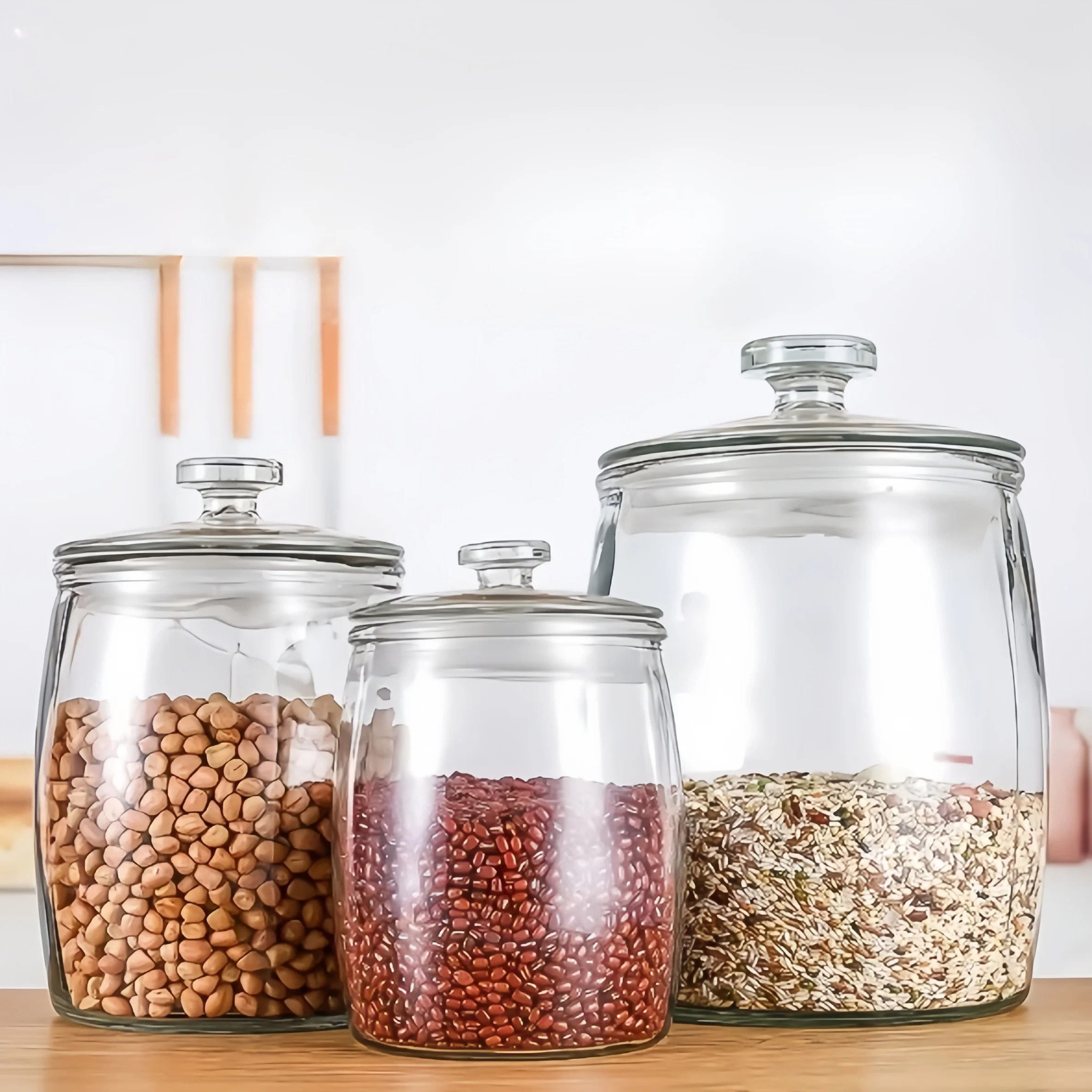 Modern Design Large Capacity Grain Glass Jar Circle Kitchen Glass Container Multifunctional for Food Storage