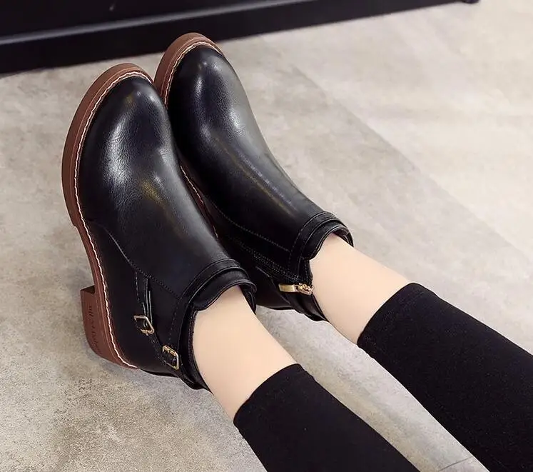Autumn And Winter New Boots Women's Low-heeled Belt Buckle Ankle Boots ...