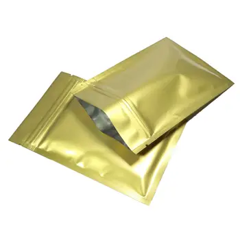 100pcs/Pack Custom Logo Resealable Foil Mylar Glossy Gold Flat Package Bags Plastic Zip Lock Bags Smell Pouch Bag