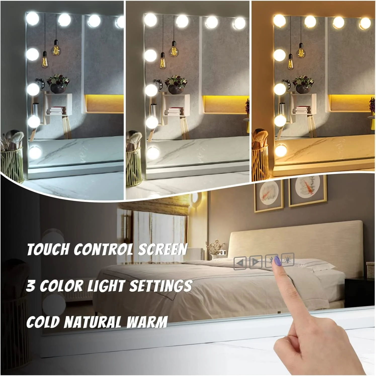 Голливудское зеркало для туалетного столика с подсветкой, большое зеркало для макияжа для настольной спальни