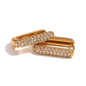 Earrings Women Rectangle Charms Souvenir Party Light Assignation Stainless Steel Zircon Hoop Earrings Set Assignation Christmas