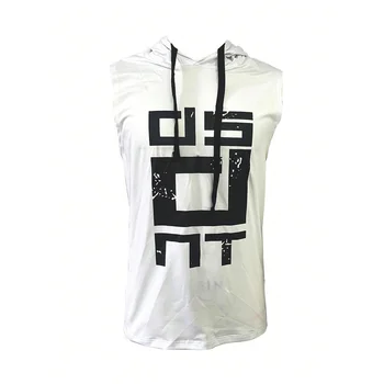 Men's Sporty Leisure Fitness Elastic Quick-Drying 100% Cotton Hooded Vest American Hip-Hop Breathable Sleeveless Muscle