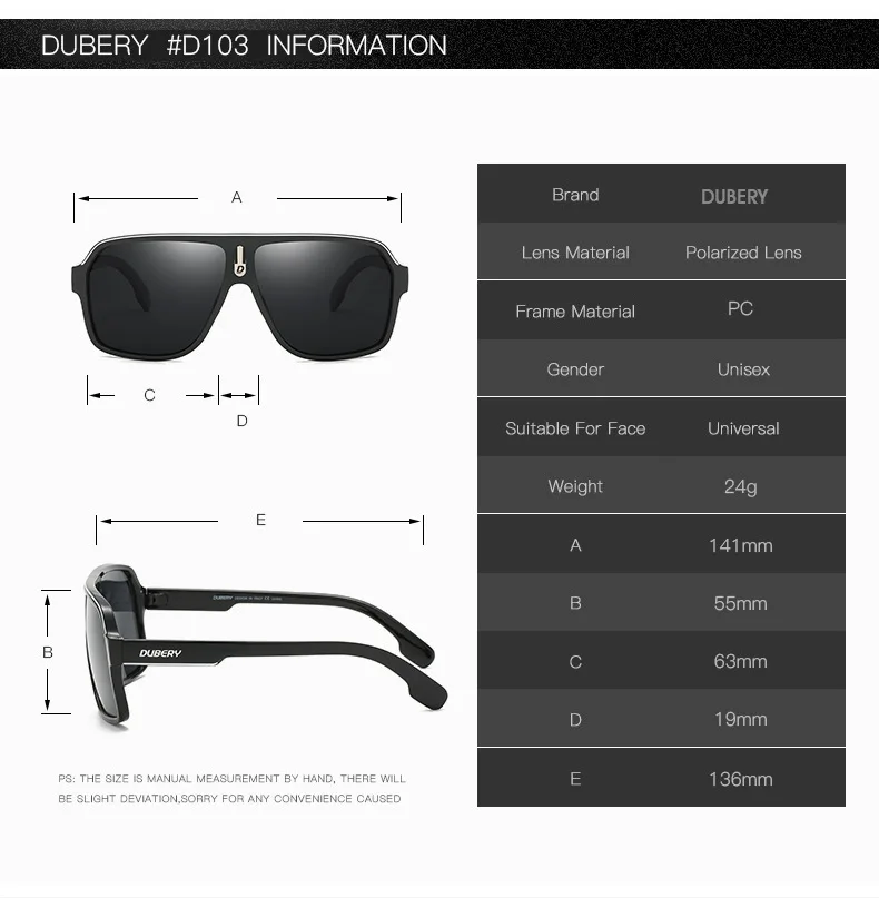 STORY D103 DUBERY Polarized Sunglasses UV400 Pilot Square Shades Sunglasses With Polarized Lens Gafas De Sol